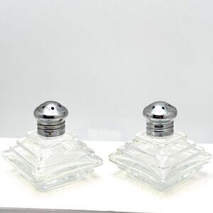Vintage Irice Pyramid Glass Salt & Pepper Shaker Silver Chrome Tops